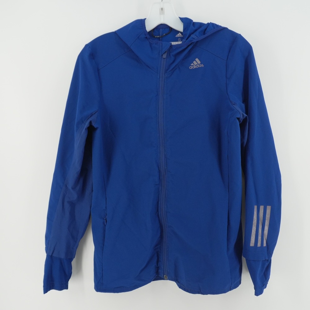 Adidas Running Jacket Mens Small Blue Energy Running CY5733 Hooded Reflective
